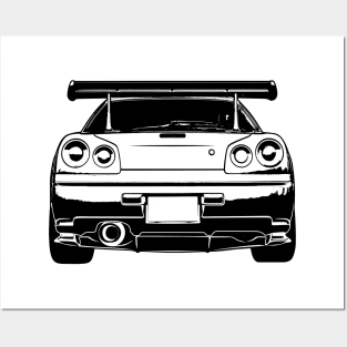 Skyline GTR R34 Back View Sketch Art Posters and Art